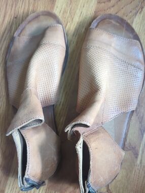 Miz Mooz Tan Perforated Leather Open-Toe Sandals